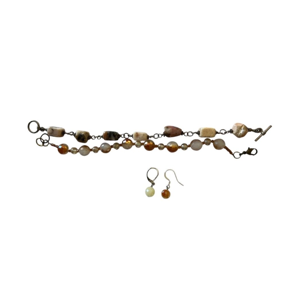 Set of Two Bracelets plus Earring Agate Marble & Faceted Beads